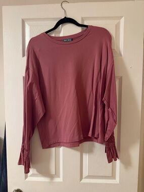 Stone Rose Dusty Rose Smocked Cuff Long Sleeve Top